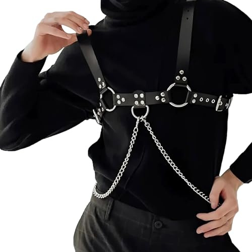 SUPKTHDY BDSM Brust Harness Männer Leder Gay Unterwäsche Herren Erotische Dessus Einstellbar Körper mit Körperketten Body Brustgurt Sissy Dessous Fesseln Sexspielzeug Sexy Sklave Clubwear