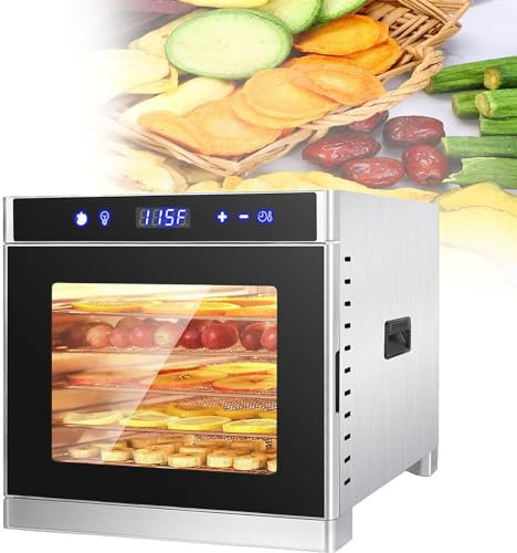 JINGEDD 6 Tier Food Dehydrator,Stainless Steel Food Dryer Machine,With Adjustable Temperature,Timer And Lcd Display,For Drying Fruit,Meat,Vegetable,Mushroom,Herb,Seed,Grey-6Layers