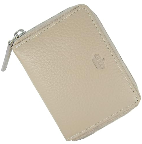 Baur Damen Geldbörse Echt Leder Geldtasche | Mini-Geldbeutel mit RFID Schutz | kleines Portemonnaie mit 6 Kartenfächer | Schein- & Münzfach | Wallet mit Rundumreißverschluss (Taupe)