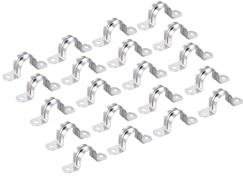 SUPERFA 10mm U Shaped Pipe Strap Clamps, 20Pcs | 304 Stainless Steel, U Shaped Two-Hole Design, 6mm Screw Holes, for Water, Gas, and Hose Pipes