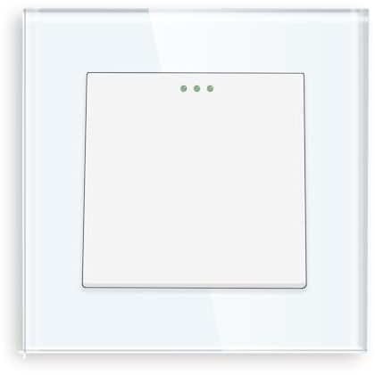 PANGTZEEN Interruptor de luz empotrable, 1 compartimento, 2 vías, marco de vidrio templado, 10 A, 86 mm, interruptor de pared, color blanco, sin cable neutro para salón, dormitorio, cocina, oficina
