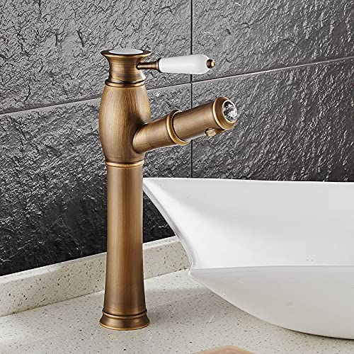 Waschbecken Wasserhahn Einhand-Waschtischarmatur Antik Bronze Gebürsteter Messing Wasserhahn Warm/Kalt Deckmontierte Mischbatterie Ausziehbare Badarmaturen Waschtischmischbatterie Waschtisch