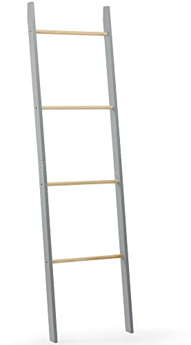 EliteKoopers 4 Rung Wooden Blanket Towel Ladder Hooks Rack Rail Blanket, Towel, Clothes, Linen Railing Hanger Home, Bathroom (1Pcs Grey)