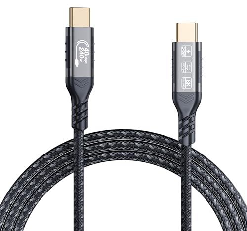 Thunderbolt 4 6.6ft USB C Cable - 40Gbps Data Transfer, Single 8K/Dual 4K Video, Compatible With Thunderbolt 4/3 Monitor, Hub, Docking Stations - Black