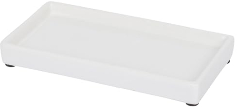 Harbour Housewares Ceramic Soap Dispenser Tray White - 17cm Gloss Finish Sink Organiser for Bathroom or Kitchen - Countertop Holder for Bottles, Dispensers or Accessories with Raised Edge