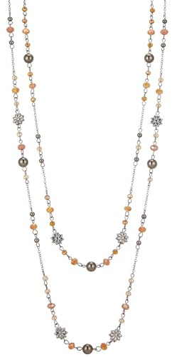 FULU AUTUMN Lange Perlenkette Damen Silber Schwarz Statement Kette Modeschmuck Kett Lang Vintage Schmuck Geburtstag Geschenke für Frauen
