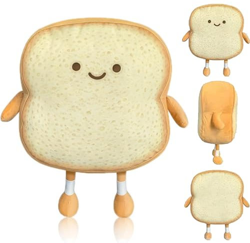 PGKDYC Cute Toast Plush Pillow (18x18x6cm) - Soft Smile Face Plushie for Kids, Snuggle Toy & Bedroom Decor - Machine-Washable Plush Pillow with PP Cotton Filling for Sofa, Car, or Gifts