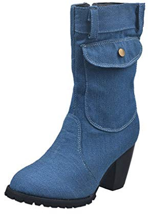 Bottines pour femme avec talon - Bottes en jean pour femme - Bottes mi-hautes vintage à enfiler - Bottes western - Bottes d'équitation - Bottes de cowboy - Bottes de travail - Bottes d'hiver -