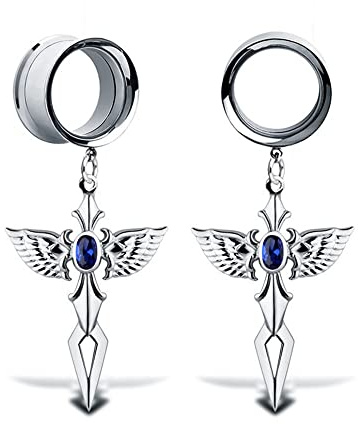 PAZRSASX 2PCS Ear Cuff Plugs Tunnels Gauges with Cross Pendant for Both Women and Men - Stainless Steel 316L Pierced Hanger Earrings for Stretched Earlobe(10mm)