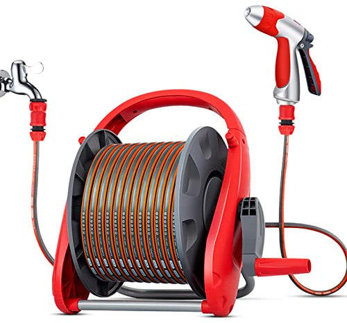 LULUMAIC An der Wand montiertes mobiles 2-Gartenschlauchaufroller-Set mit explosionsgeschützter Wasserleitung und multifunktionaler Wasserpistole, Kleiner Wasserschlauchhalterung, zur