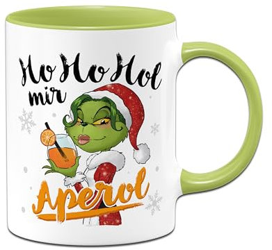 Miss Grinch Tasse - Ho Ho Hol mir Aperol - Weihnachtstasse lustig für Frauen - Kaffeetasse mit Spruch für Weihnachten - Geschenk für Kollegin - Aperolgeschenke (Grün)