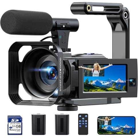 4k Video Camera Camcorder 56MP Dual Lens Cam Corder with WiFi IR Night Vision YouTube Camera,16X Digital Zoom Touch Screen Video Recorder with 64GB SD Card, Tripod, Remote Control, 2 Batteries