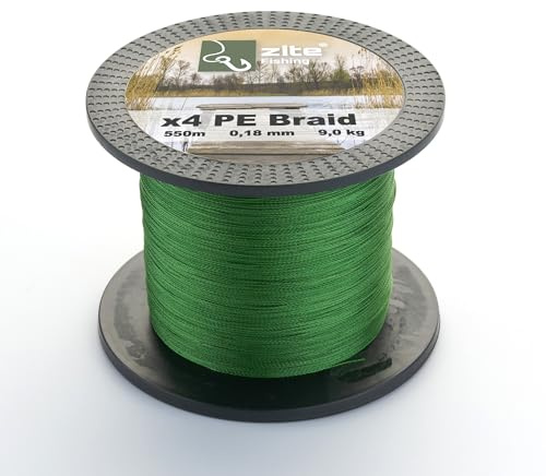 Zite Fishing Angelschnur Geflochten 4-Fach – Braided Line 4X PE 550m Spule | 0,14-0,30mm Angelsehne Geflechtschnur Grün