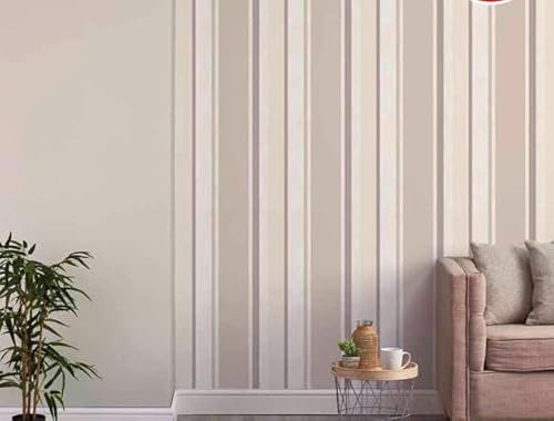 Tamersgifts Modern Striped Wallpaper Roll, Neutral Colour, 10m Length, 52cm Width, 5.2 sq.m Coverage