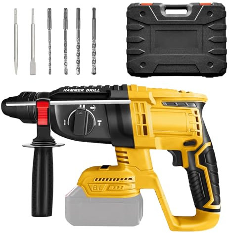 Cordless Hammer Drill Compatible with DeWalt 18V 20V Max Battery, SDS Plus Brushless Rotary Hammer Drill, 4500 BPM, 2.7 J Impact Energy, with Drill Depth Stop and 4 Drills (No Battery)