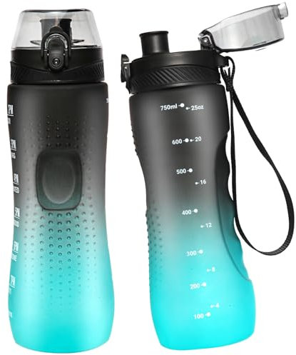 Binudum Borraccia motivazionale con indicatore del tempo, Sport Tritan, senza BPA, a prova di perdite, per adolescenti, adulti, palestra (nero, verde, 750 ml)
