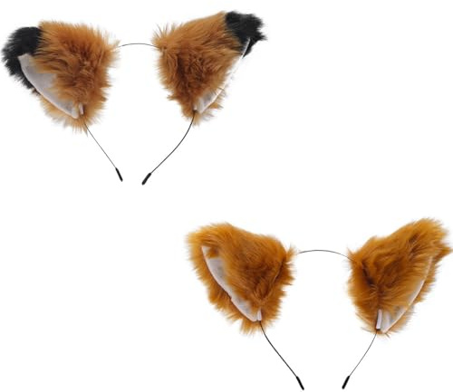GIEEU Haarreif mit pelzigen Fuchsohren, Kunstfell, Wolfsohren, handgefertigt, Katzenohren, Tier-Cosplay-Kostüm für Halloween, 2 Stück