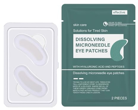 Paquete de 3 parches de microagujas para disolver, parches de aguja, máscara de ojos de microagujas disolventes con ácido hialurónico y péptidos, reduce las arrugas y la hinchazón