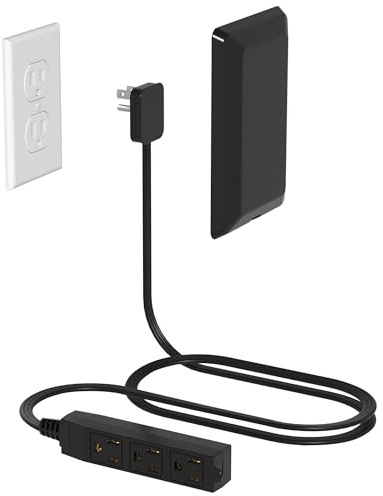 Flat Plug Power Strip Wall Outlet, 3 AC Outlets, Ultra Thin Extension Cord, Multi Socket Extender for Home Office, Dorm Room Essentials for Girls and Boys (Black 3ft)