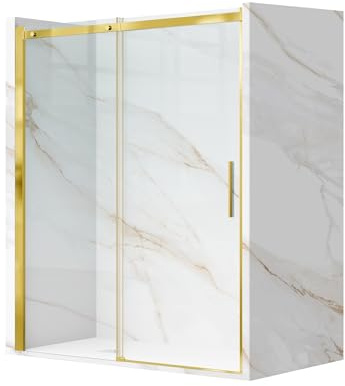 Balneo Duschdörr glas guld – duschdörrar korrosionsbeständiga, lätta att rengöra – universell höger/vänster installation – 100 x 195 cm näsdörr dusch perfekt för minimalistiska och eleganta badrum