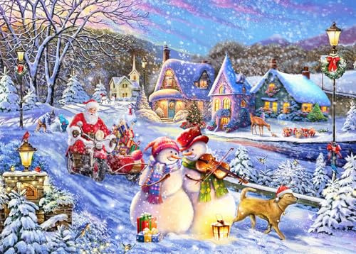 Puzzles 1000 Pieces for Adults jigsaw puzzles for adults-Festive Christmas Village Christmas Snowy Scene-1000 Piece Puzzle Classic Educational Games Beautiful Decoration Puzzle