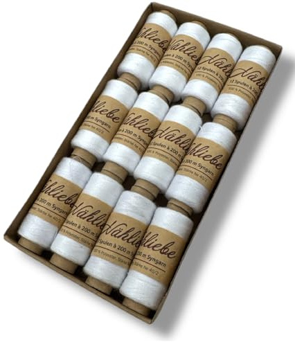Nähmit - NÄHLIEBE Syngarn - 12 x 200m Nähmaschinengarn 100% Polyester Nähgarn Set für Ihre Nähmaschine (02 - Weiss)