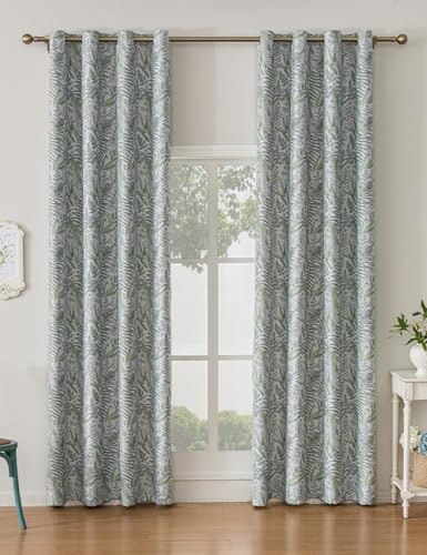 Tenda decorativa 140x280 cm, doppia stampa opaca motivo botanico, 300D, 200 g/m², 8 occhielli in acciaio inox, orli 2 cm su 3 lati, pronta da appendere (140 * 280CM, FogliaA)