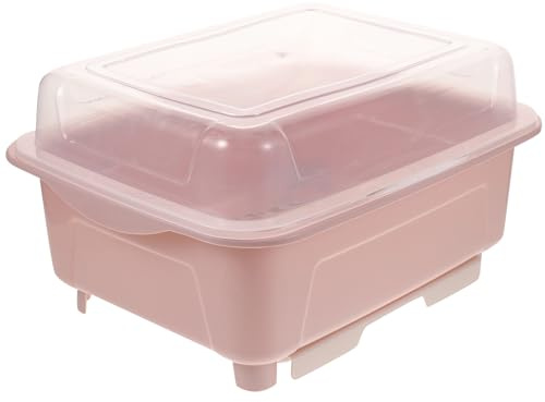GALPADA Escurridor de Platos con Tapa Rosa, Bandeja de Goteo Desmontable y Superficie Lisa, Práctico para Secar y Almacenar Utensilios Cocina