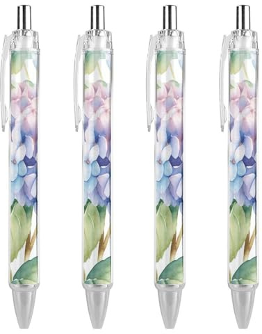 RTFGHJS Hydrangea Watercolor Ballpoint Pens Retractable Ball Point Pens Smooth 0.5mm Medium Writing Pen Black Ink Pen for Men Women 4 PCS