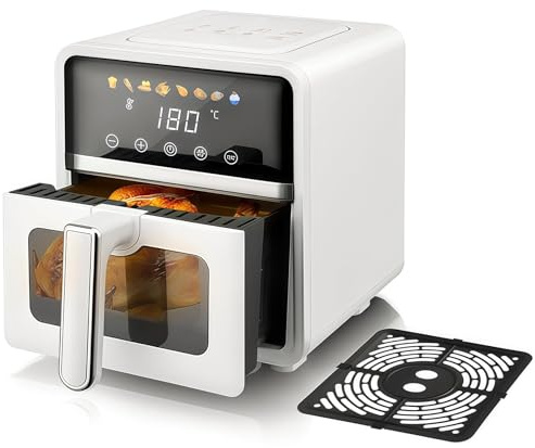 Horno freidora de aire digital de 5 litros con pantalla táctil | 1400 W, 8 menús preestablecidos y ventana de visualización | Cesta de acero inoxidable antiadherente para una cocina saludable