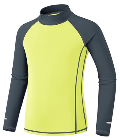 Kids Long Sleeve Rash Vest - UPF 50+ Sun Protection Boys Swim Top UV Shirts Quick Dry Girls Rash Guard with Safety Reflective Stripes Age 5-15