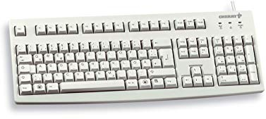 CHERRY G83-6105, Kabelgebundene Tastatur für Industrieanwendungen, Deutsches Layout (QWERTZ), Abriebfeste Tasten, Leicht zu Reinigen, Recyclingfähig, Hellgrau
