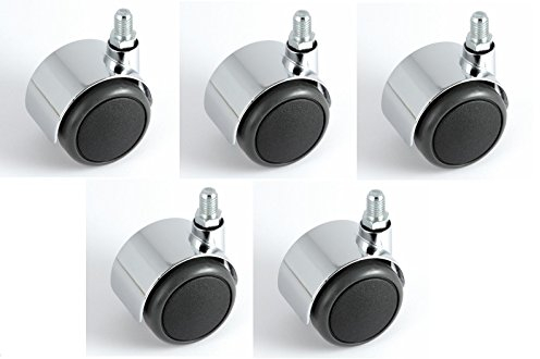 Satz Stuhlrollen Chrom 50 mm Gewinde 10 ohne Bremse mit PU-Bereifung grau spurlos für harte Böden Hartbodenrolle