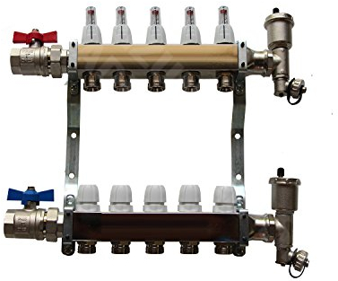 Heizkreisverteiler Edelstahl mit Durchflussanzeige für Fußbodenheizung von EasyTHERM (5 Heizkreise)