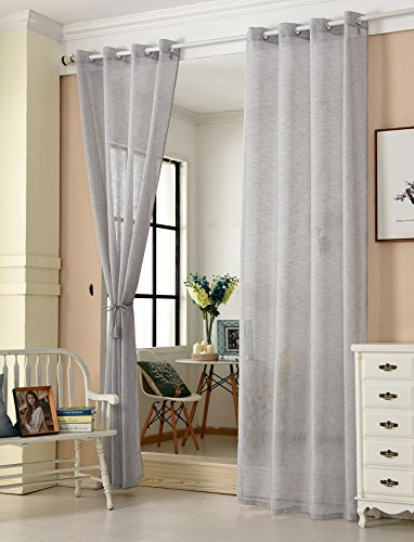 WOLTU 2er Set Gardinen transparent mit Ösen Leinenoptik Vorhang Ösenschal Halbtransparent Stores Voile Fensterschal Deko Leinenvorhang für Wohnzimmer Kinderzimmer Schlafzimmer, 140x245 cm Hellgrau