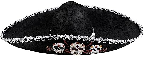 Boland 72184 - Sombrero Calavera, Hut mit Totenköpfen, Dia de los Muertos, Tag der Toten, Kostüm, Karneval, Mottoparty, Halloween