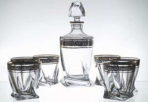 Bohemia Whisky-Set 6 Whiskygläser + Karaffe aus Crystalite mit Goldverzierung