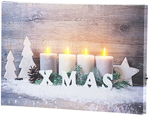 infactory LED Bild: Wandbild Kerzen im Schnee mit LED-Beleuchtung, 30 x 20 cm (Bild Weihnachten, LEDbilder, Weihnachtsbeleuchtung)