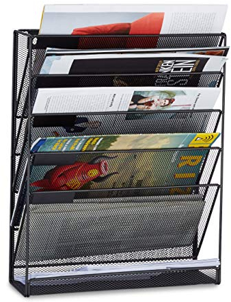 Relaxdays Porte-revues mural porte-journaux porte-magazines 6 casiers HxlxP: 40 x 32 x 10 cm, noir