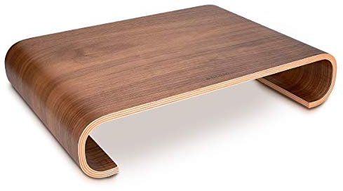 Navaris Computer Monitor Wood Stand - Universal Desk Monitor Holder - Desktop Dock Wooden Mount Display Riser for PC TV Laptop - Walnut