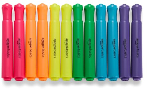 Amazon Basics Tank Style Highlighters, Chisel Tip, Bible Highlighter, Office and School Supplies, 12 Pack, Assorted Colors