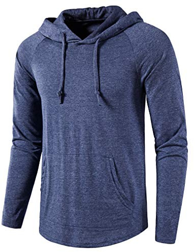 SIR7 Men's Gym Workout Active Long Sleeve Pullover Lightweight Hoodie Casual Hooded Sweatshirts(Deep Blue X-Large)