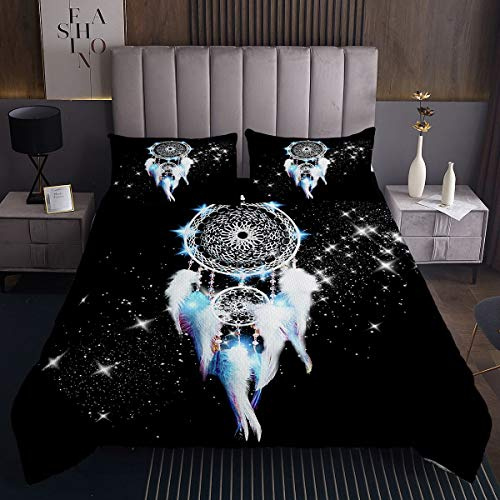 Dreamcatcher Coverlet Bohemian Dream Catcher Decor Colcha Colcha Colcha Colcha Colcha para Niños Niñas Galaxy Blancas Juego de Edredón Tribal Precioso Acolchado 3pcs