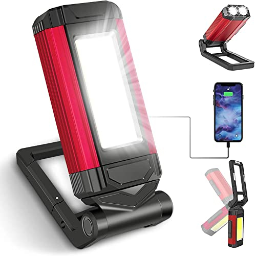 SPORWAY Arbeitsleuchte LED Werkstattlampe Wiederaufladbare Akku Werkstatt Handlampe mit Magnet COB Taschenlampe Magnetisch Arbeitslampe Inspektionsleuchte für Auto KFZ Camping Notfall (Rot)