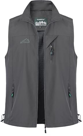 Yukirtiq Chaleco Deportivo para Hombre Chaleco de Secado Rápido Chaleco de Pesca Chaqueta Sin Mangas para Fotografia Trabajo Chaleco de Caza, Gris, XXL