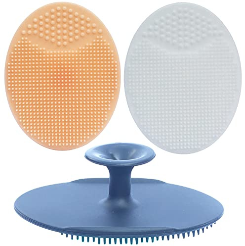 Cepillo de Ducha de Bebé,Cepillo de Masaje del Cuero Cabelludo del Bebé,Cepillo de Cuna Para Bebé,cepillo exfoliante,cepillo facial manual por Adultos,Cepillo de Silicona Súper Suave (Negro+Blanco)