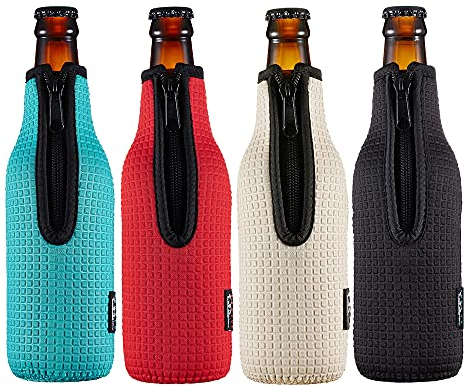 WK ieason Bierflasche Ärmel Isolatoren 12oz 330ml Standard Bierflasche Kühler Abdeckungen Zip-up Flasche Jacke 12OZ Bierflasche Halter rutschfeste dicke Neoprenhüllen 4PC Pack