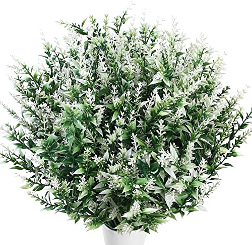 6 Stück künstliche Lavendelblumen, künstliche Lavendelsträuße, Kunststoff für den Innen- und Außenbereich, künstliche Blumen, UV-beständig, Pflanzgefäß für Hochzeits- und Gartendekorationen, Weiß