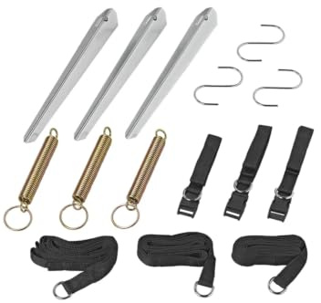 ProPlus Awning Guy Set 3 x 5.10 cm Includes 3 Tension Springs, 3 Tent Pegs and 3 S-Hooks Guy Ropes and Storm Safety Straps for Awnings - Ideal Solution for Camping Storm Bands Storm Band