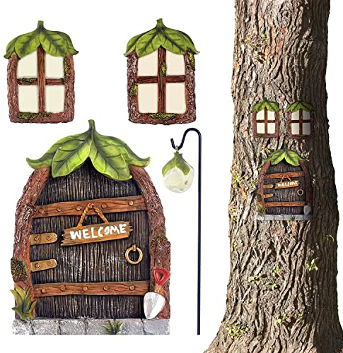 Suitedget Puerta y Ventana De Resina Que Duendes Puerta Miniatura Adornos En La Oscuridad Decoración De Jardín De Hadas En Miniatura Luz De La Calle Que Brilla En La Gnomos y Duendes Jardin